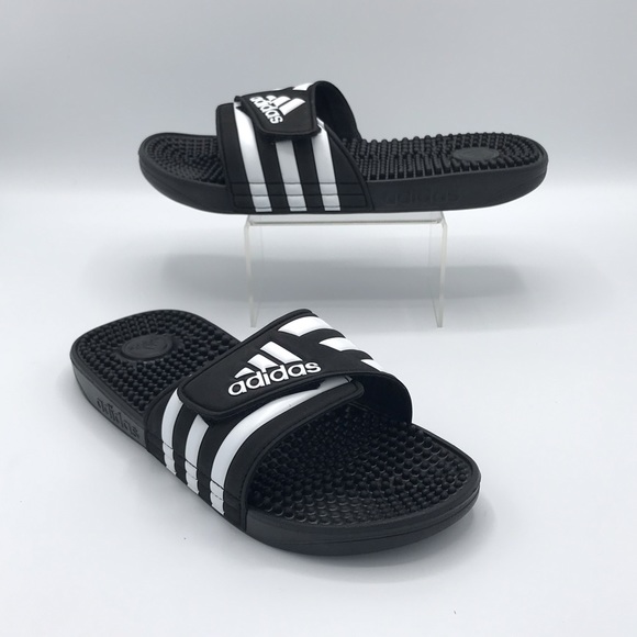 black and white striped slides